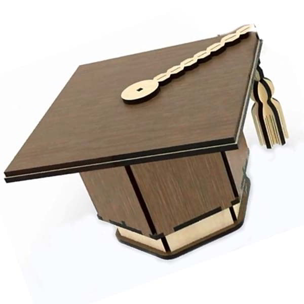 Laser Cut Wooden Graduation Cap Shape Gift Box Candy Box Chocolate Box CDR and DXF File