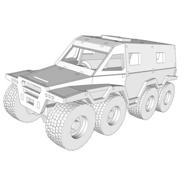 Laser Cut 3D Wooden Avtoros Shaman Armored Vehicle Jeep Model CDR File
