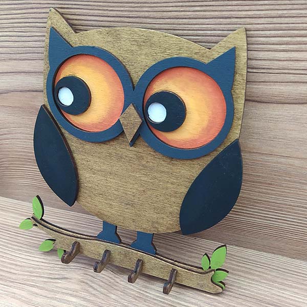 Laser Cut Wooden Owl Wall Hanger Owl Wall Key Holder Room Wall Decor DXF File