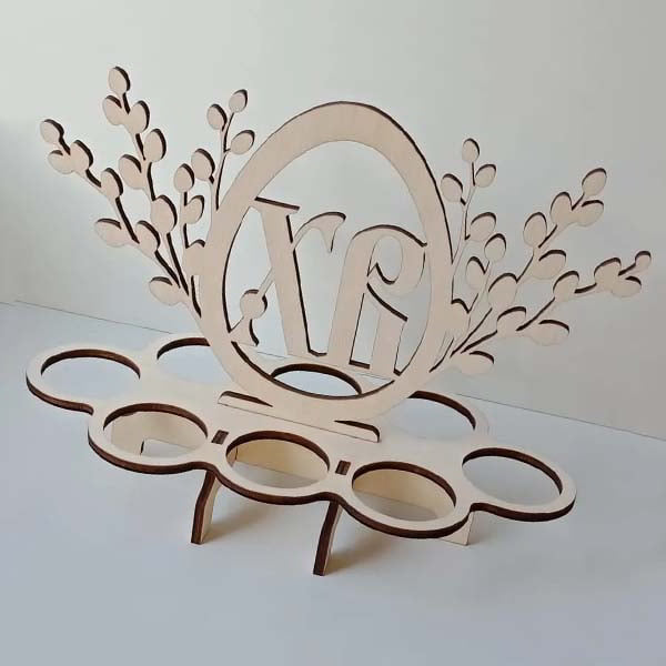 Laser Cut Wooden Decorative Easter Stand Egg Display Holder Free Vector CDR and DXF File
