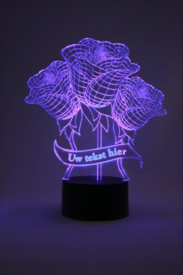Laser Cut Roses 3D LED Illusion Night Light Lamp CDR and DXF Free Vector