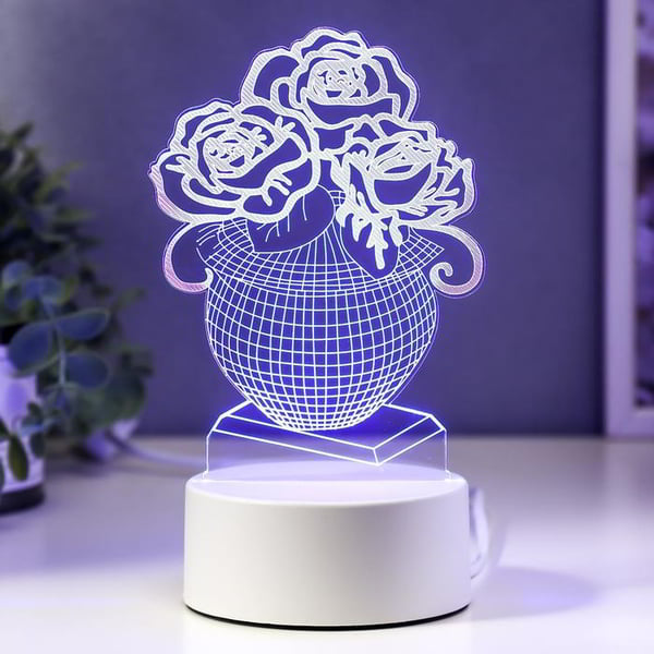 Laser Cut Flower Vase 3D Illusion LED Acrylic Lamp CDR and DXF Free Vector File