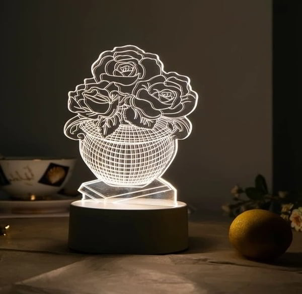 Laser Cut Flower Vase 3D Illusion LED Acrylic Lamp CDR and DXF Free Vector File