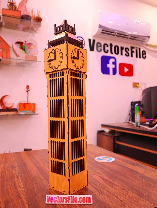 Laser Cut MDF Big Ben London Tower 3D Wooden Model Free Vector File