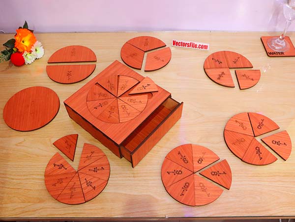 Laser Cut Wooden Fraction Circles Math Toys Montessori Educational Puzzle for kids Vector File