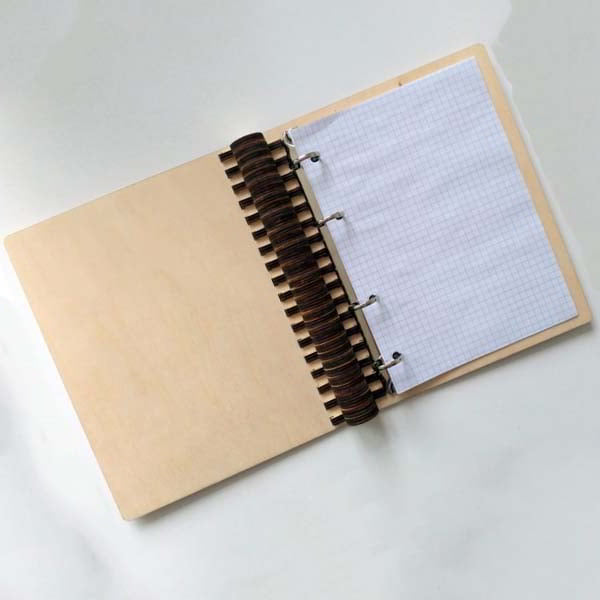 Laser Cut Wooden Notebook with Ring Mechanism Ring Binder A5 CDR and DXF File