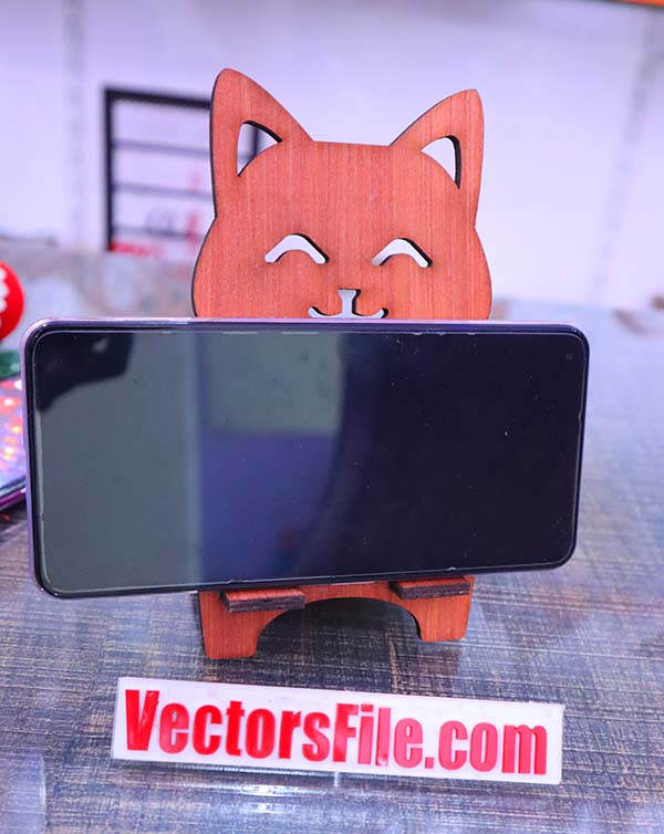 Laser Cut Wooden Cat Mobile Stand Cell Phone Stand Animal Mobile Holder CDR and DXF File