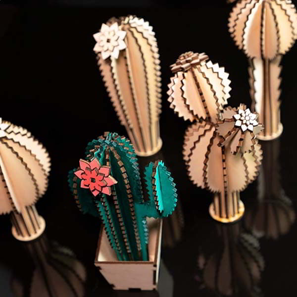 Laser Cut Wooden Cactus for Decor Layout CDR and DXF File