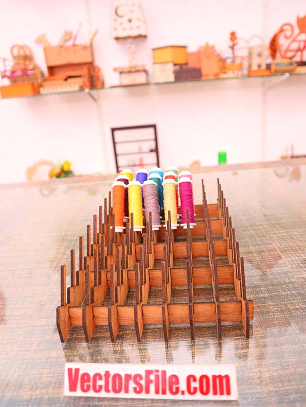 Laser Cut Sewing Thread Organizer Wooden Bobbin Rack for Sewing Thread CDR and DXF File