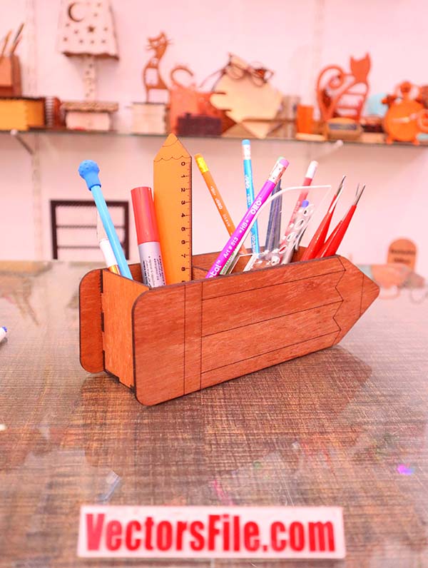 Lasre Cut Wooden Pencil Box Wooden Desk Organizer Pen Holder Box CDR and DXF File