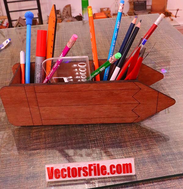 Lasre Cut Wooden Pencil Box Wooden Desk Organizer Pen Holder Box CDR and DXF File