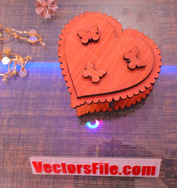 Laser Cut Engagement Ring Box Heart Box Wedding Box Wood Jewelry Box CDR and DXF File