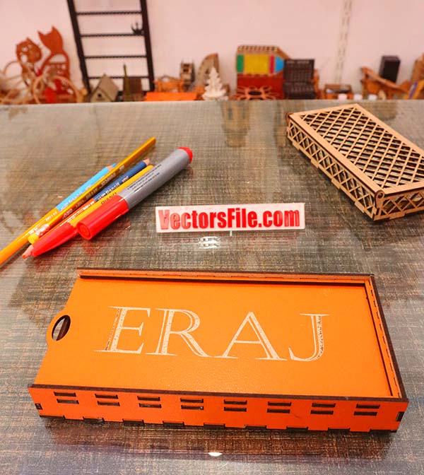 Laser Cut Wooden Geometry Box Kids Pencil Box Pen Case with Lid CDR and DXF File