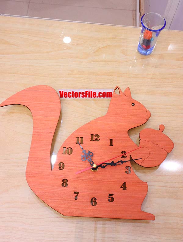 Laser Cut Wooden Squirrel Wall Clock Design Animal Clock Template CDR and DXF File