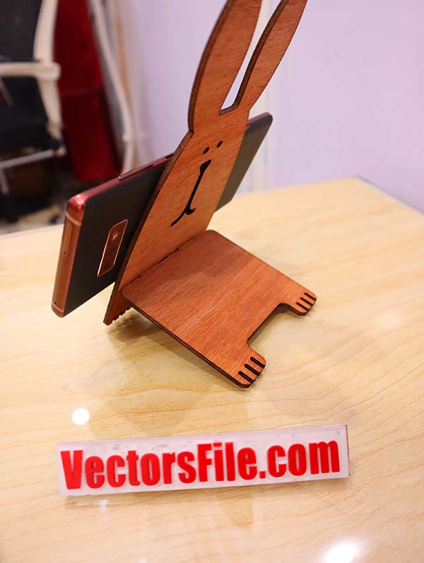 Laser Cut Wooden Rabit Mobile Stand Cell Phone Holder CDR and DXF File