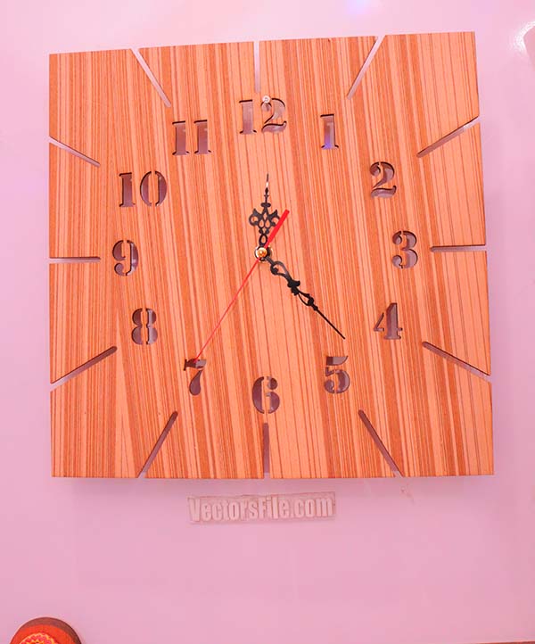 Laser Cut Wooden Square Modern Wall Clock CDR and DXF File