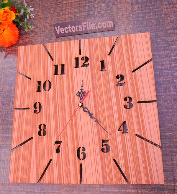 Laser Cut Wooden Square Modern Wall Clock CDR and DXF File