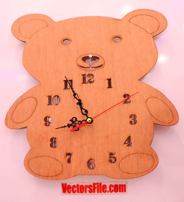 Laser Cut Teddy Bear Wall Clock Wooden Clock Animal Clock CDR an DXF File