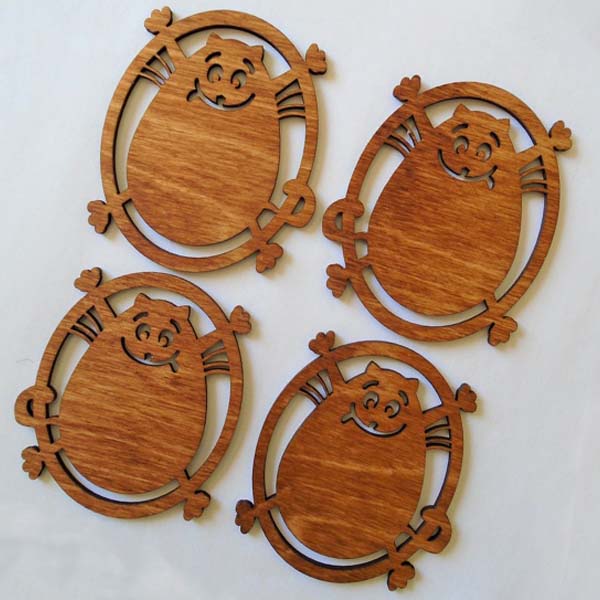 Laser Cut Cat Coaster Wooden Tea Coaster CDR and DXF File