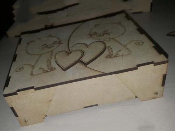 Laser Cut Wooden Jewelry Box with Heart Wedding Gift Box Vector File for Laser Cutting