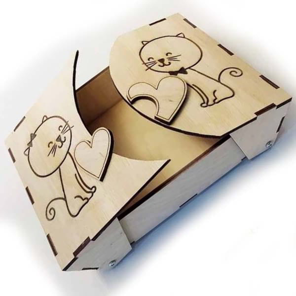 Laser Cut Wooden Jewelry Box with Heart Wedding Gift Box Vector File for Laser Cutting