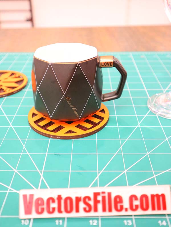 Laser Cut Wooden Tea Coaster Wood Coaster Design CDR and DXF File