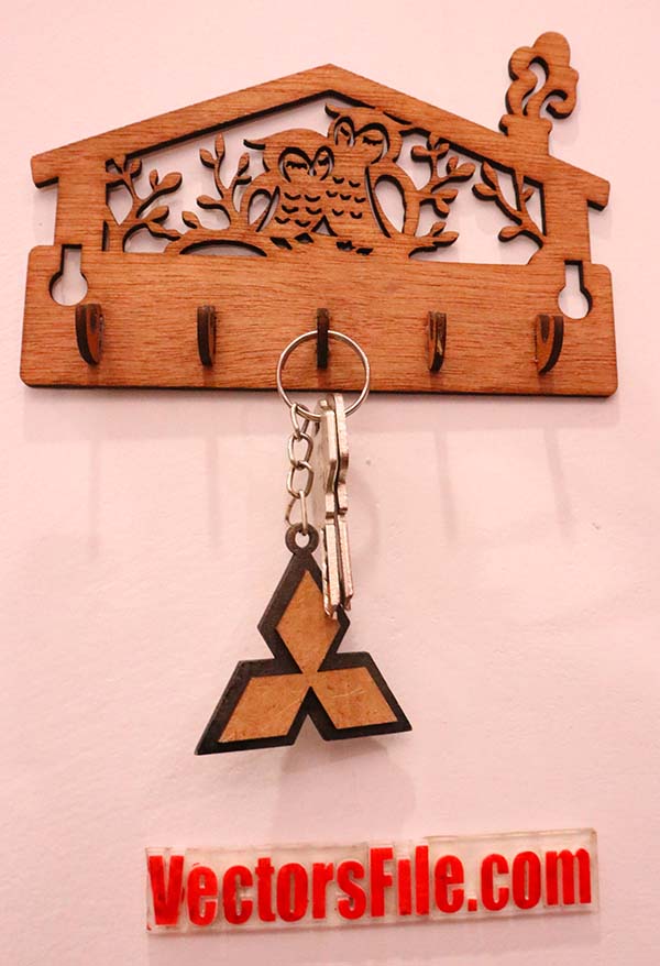 Laser Cut Wooden Owl Wall Key Holder Housekeeper Key Hanger Key Organizer CDR and DXF File