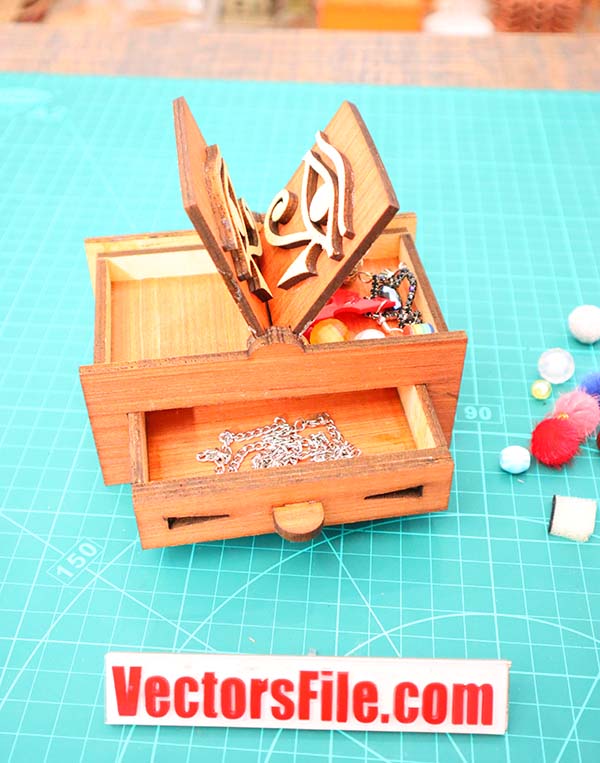 Laser Cut Mini Jewelry Box Decorative Wooden Jewellery Box Design DXF and CDR File