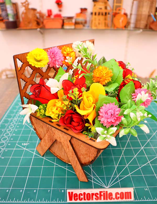Laser Cut Wooden Flower Basket Gift Basket Hamper Basket CDR and DXF File