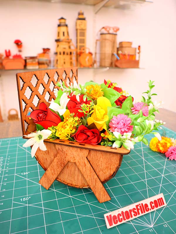Laser Cut Wooden Flower Basket Gift Basket Hamper Basket CDR and DXF File