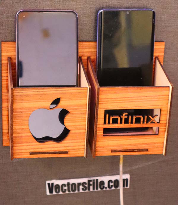 Laser Cut Wooden Mobile Holder Wall Mounted Phone Stand with Charging Stand CDR and DXF File