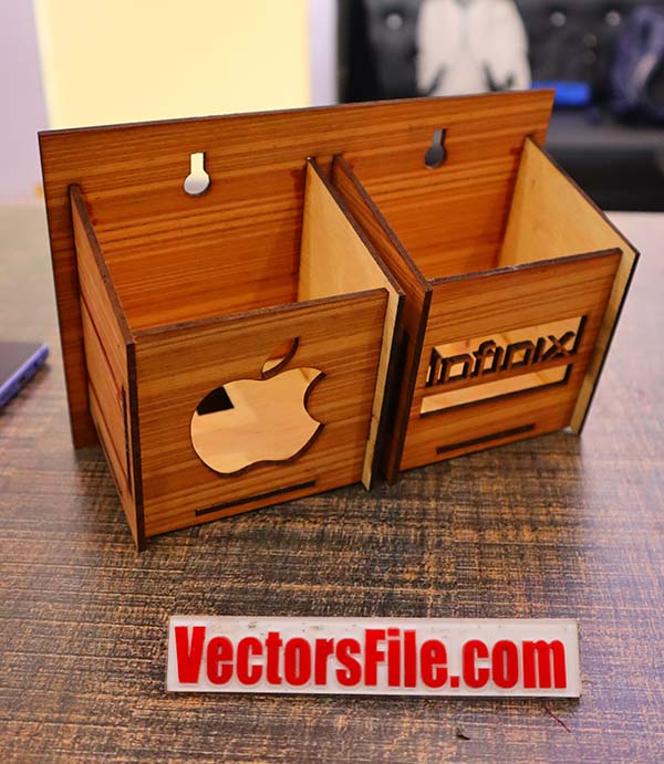 Laser Cut Wooden Mobile Holder Wall Mounted Phone Stand with Charging Stand CDR and DXF File