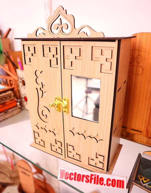 Laser Cut Wooden Jewellery Almirah Wooden Jewelry Organizer Jewelry Box CDR and DXF File