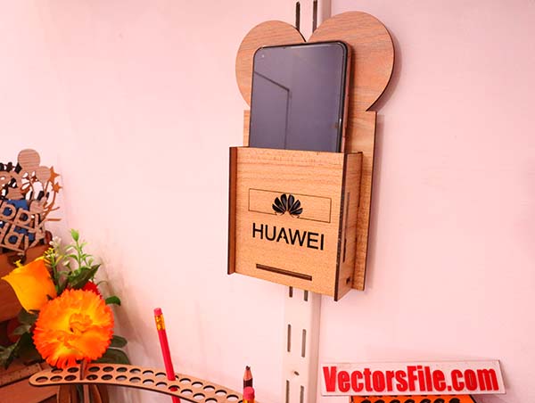 Laser Cut HUAWEI Wall Mounted Mobile Stand Holder with Charging CDR and DXF File