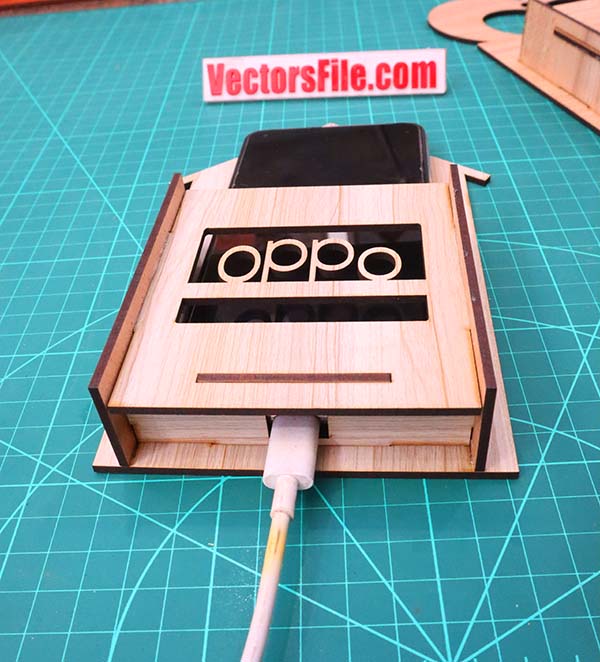 Laser Cut OPPO Wooden Mobile Stand Wall Mounted Phone Holder CDR and DXF File