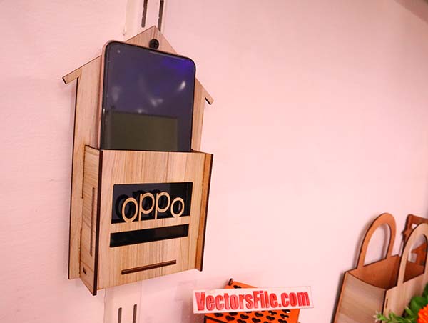 Laser Cut OPPO Wooden Mobile Stand Wall Mounted Phone Holder CDR and DXF File