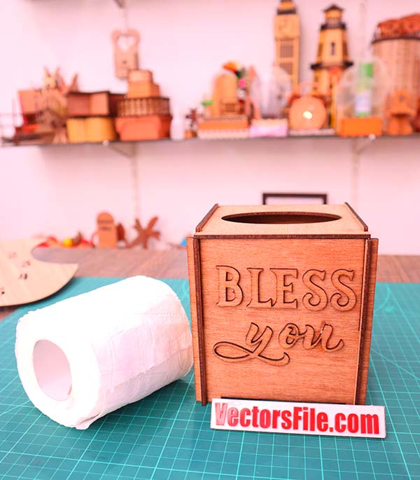 Laser Cut Wooden Tissue Box Roll Tissue Holder Organizer CDR and DXF File