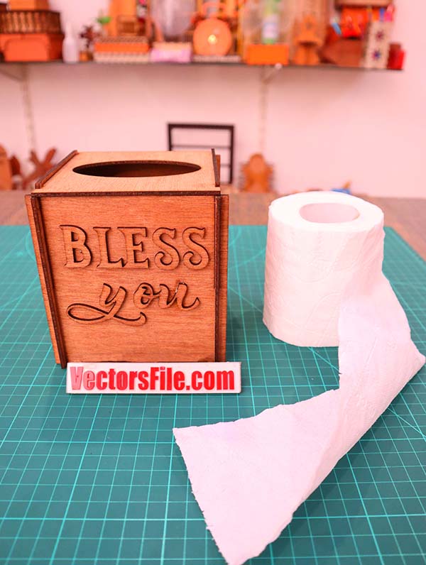Laser Cut Wooden Tissue Box Roll Tissue Holder Organizer CDR and DXF File