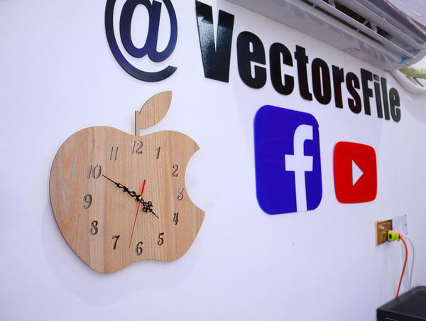 Laser Cut Wooden Apple Shape Wall Clock Design CDR and DXF File