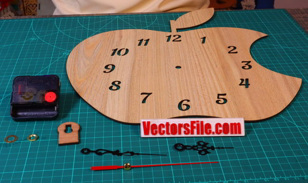 Laser Cut Wooden Apple Shape Wall Clock Design CDR and DXF File