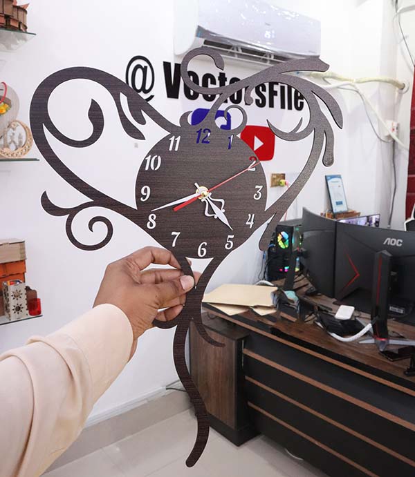 Laser Cut Decorative Heart Wall Clock Beautiful Wooden Clock CDR and DXF File