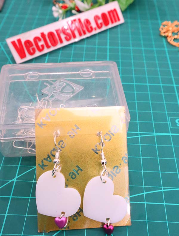 Laser Cut Acrylic Heart Earring Design Template DXF and CDR File