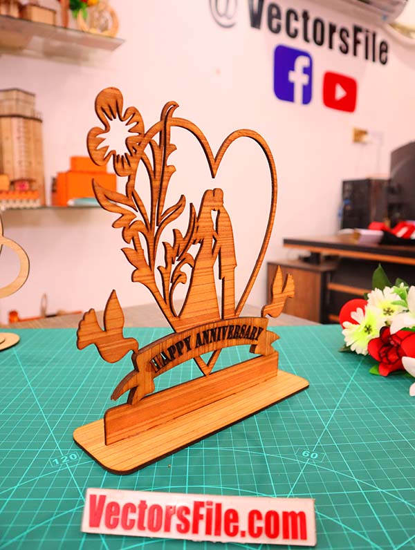 Laser Cut Happy Anniversary Stand Decoration CDR and DXF File