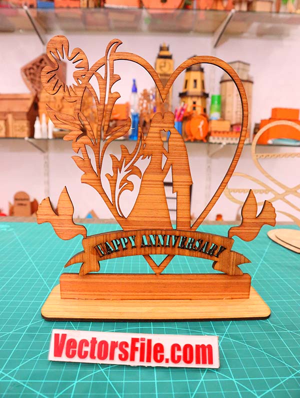 Laser Cut Happy Anniversary Stand Decoration CDR and DXF File
