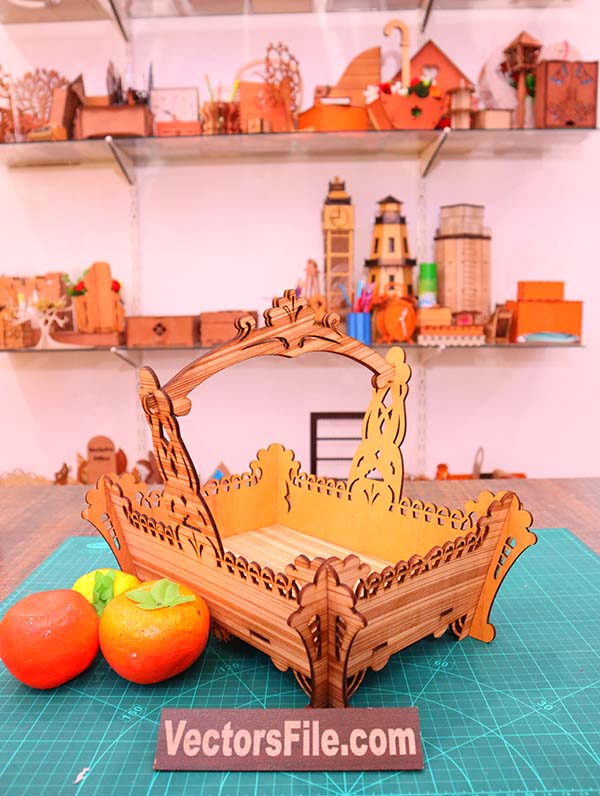 Laser Cut Wooden Fruit Basket Hamper Basket Candy Basket CDR and DXF File