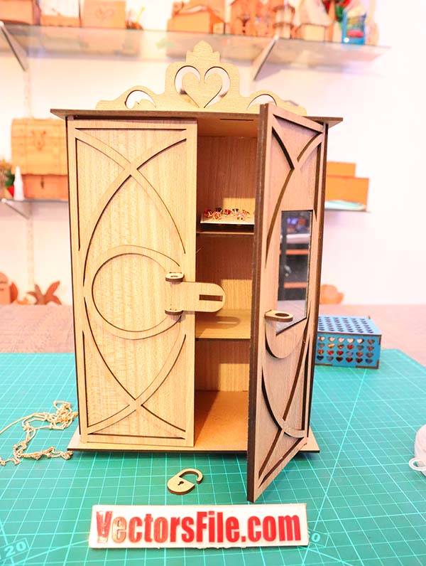 Laser Cut Wooden Jewelry Almirah Jewellery Box Doll House Furniture Vector File