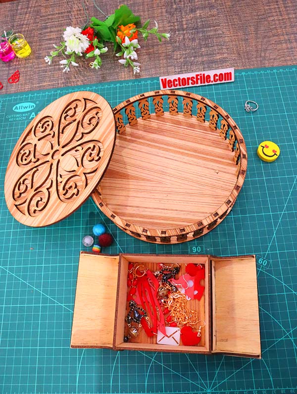 Laser Cut Wooden Jewelry Box Gift Box Round Box Butterfly Box Vector File