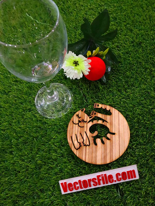 Laser Cut Wooden Cat Coaster Tea Coaster Glass Coaster CDR and SVG File