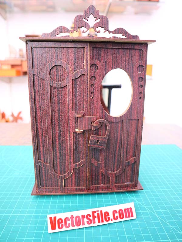 Laser Cut Wooden Doll House Furniture Wooden Almirah Jewelry Box Almirah CDR and DXF File