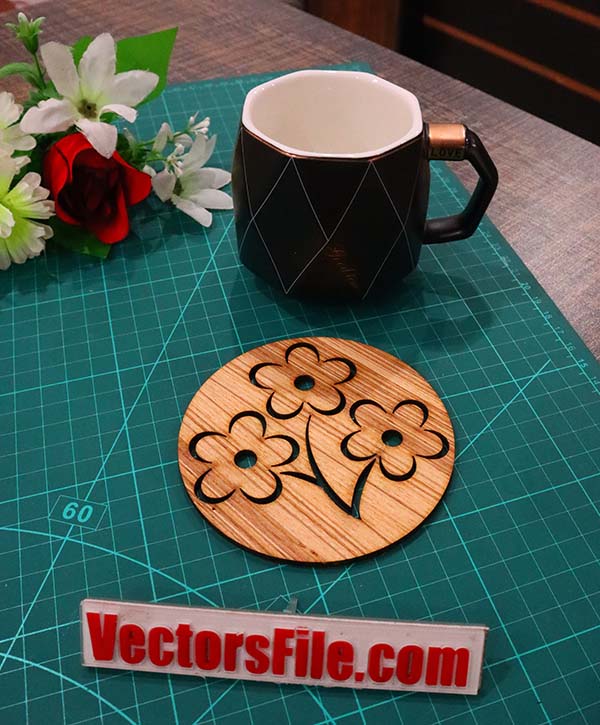 Laser Cut Flower Coaster Round Tea Coaster Design CDR and SVG File